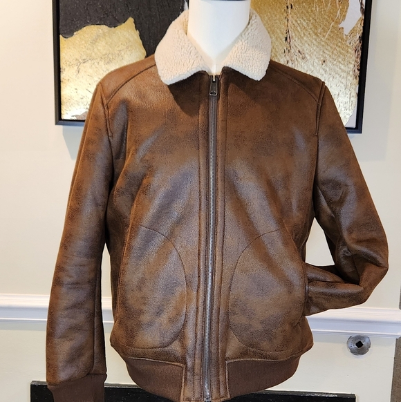 LUCKY BRAND Men's Faux-leather -Lined Bomber Jacket - Size L - Picture 2 of 12